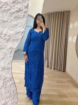 Designer Georgette Thread Embroidery Work Kurti With Palazzo