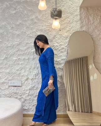 Designer Georgette Thread Embroidery Work Kurti With Palazzo