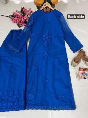 Designer Georgette Thread Embroidery Work Kurti With Palazzo