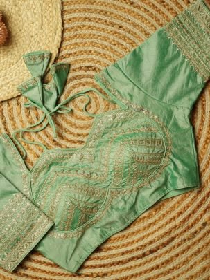 Designer Green Kesar Silk Blouse With Padding