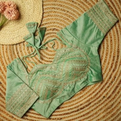 Designer Green Kesar Silk Blouse With Padding