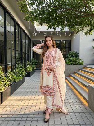 Designer Heavy White Palazzo Suit Set With Beautiful Red Embroidery Work