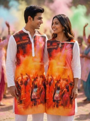 Designer Holi Print Couple Combo 