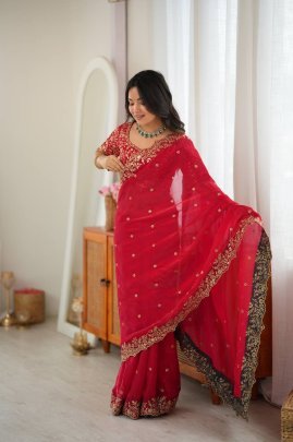 Designer karvachauth  Special Red Colour Saree