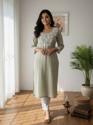 Designer Khadi Cotton Butti Embroidered Kurti