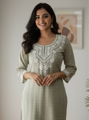 Designer Khadi Cotton Butti Embroidered Kurti