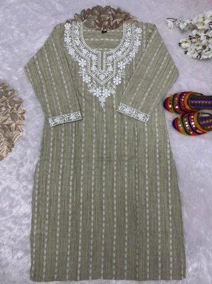 Designer Khadi Cotton Butti Embroidered Kurti