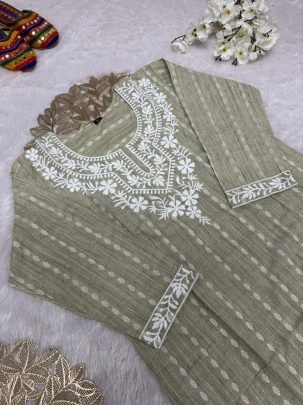 Designer Khadi Cotton Butti Embroidered Kurti
