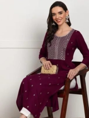 Stylish Single Embroidery Sequence Work Kurti | Elegant Ethnic Wear Online Marun Color