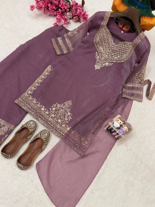 Designer Lavender Embroidered Palazzo Suit Set