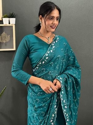 Designer Multi Sequence Embroidery Work Saree With Sparkling Georgette Silk Blouse