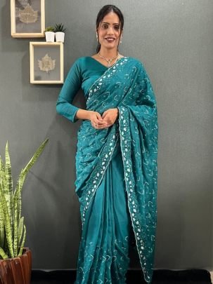 Designer Multi Sequence Embroidery Work Saree With Sparkling Georgette Silk Blouse