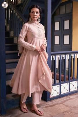 Designer Onion Pink Vichitra Silk Embroidered Work Suit With Bottom And Dupatta