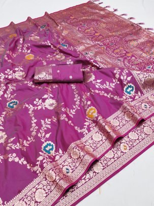 Designer Paithani Silk Onion Pink Saree With Matching Flower Design Pallu