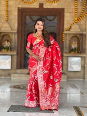 Designer Paithani Silk Tomato Pink Saree With Matching Flower Design Pallu