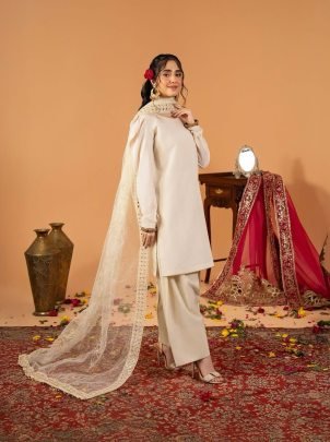 Designer Party Wear Silk White Suit With Farshi Salwar And Net Dupatta