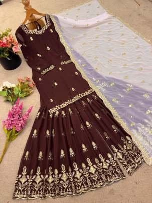 Designer Party Wear Top Palazzo With Heavy Embroidered Work