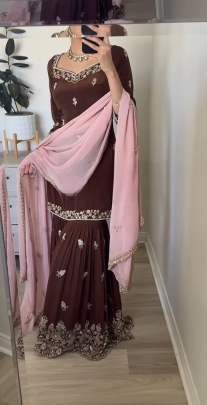 Designer Party Wear Top Palazzo With Heavy Embroidered Work