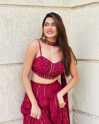 Designer Pink Crop Top Lehenga With Dupatta