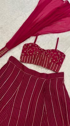 Designer Pink Crop Top Lehenga With Dupatta