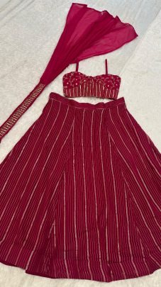 Designer Pink Crop Top Lehenga With Dupatta