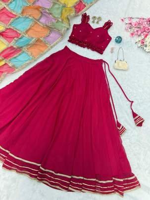 Designer Pink Georgette Lehenga With Blouse And Multicolor Organza Dupatta