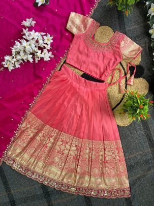 Designer Pure Silk Kids Lehenga Choli With Maggam Work