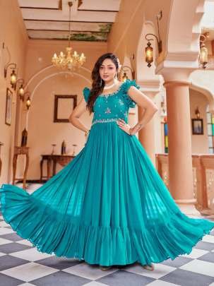Designer Rama Georgette Faux Blooming Embroidery Work Gown