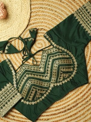 Designer Rama Green Kesar Silk Blouse With Padding