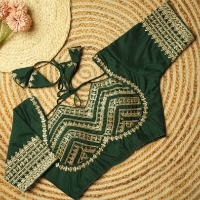Designer Rama Green Kesar Silk Blouse With Padding