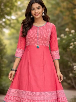 Designer Rayon Cotton Table Print Kurti With Round Neck Print