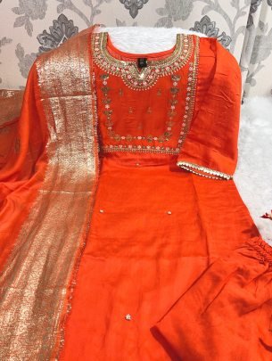 Designer Roman Silk Kurti Set With Pant And Stylish Latkan Dupatta