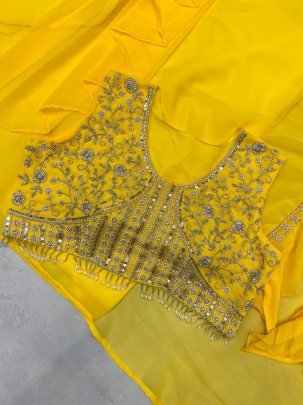 Designer Ruffle Three Peice Yellow Indo Western Dress
