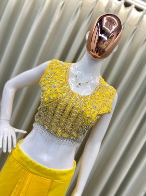 Designer Ruffle Three Peice Yellow Indo Western Dress