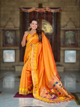 Designer Soft Silk Wine Paithani Saree With Meenakari Motifs And Zari Temple Border