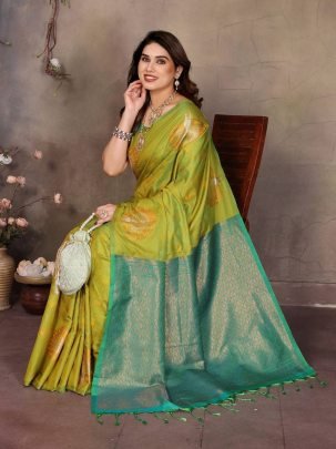 Designer Two Tone Banarasi Handloom Silk Saree With Copper Zari Motifs