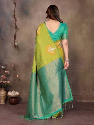 Designer Two Tone Banarasi Handloom Silk Saree With Copper Zari Motifs