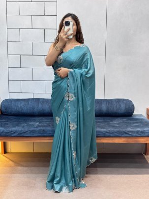 Designer Two Tone Chocolate Saree Featuring Rich Shine With Diamond Swan Cut Work