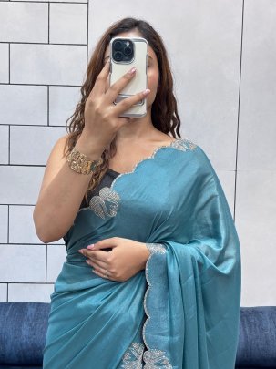 Designer Two Tone Chocolate Saree Featuring Rich Shine With Diamond Swan Cut Work