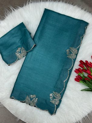 Designer Two Tone Chocolate Saree Featuring Rich Shine With Diamond Swan Cut Work