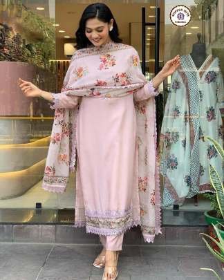 Designer Viscose Chanderi Lace Work Suit With Printed Dupatta