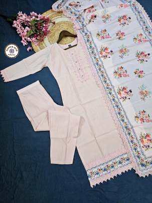 Designer Viscose Chanderi Lace Work Suit With Printed Dupatta