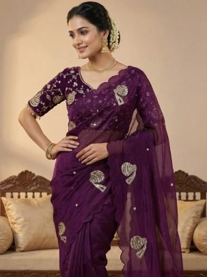 Designer Wear  Wine  Colour  Saree