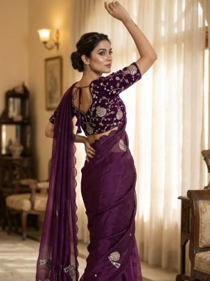 Designer Wear  Wine  Colour  Saree