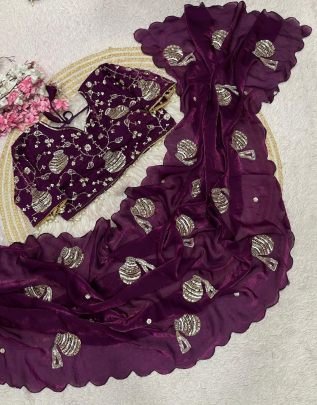 Designer Wear  Wine  Colour  Saree