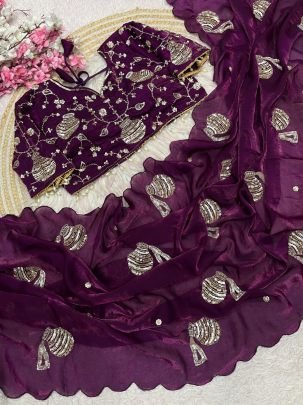 Designer Wear  Wine  Colour  Saree