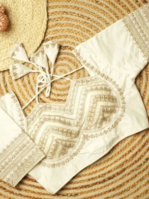 Designer White Kesar Silk Blouse With Padding