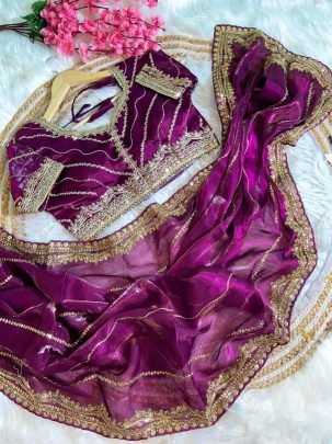 Designer Wine Colour Embroidery Work Saree