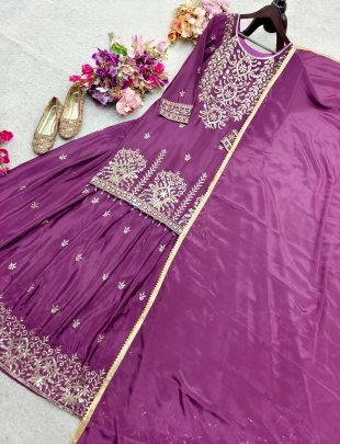 Designer Wine Silk Fabric Lehenga Suit With Dupatta