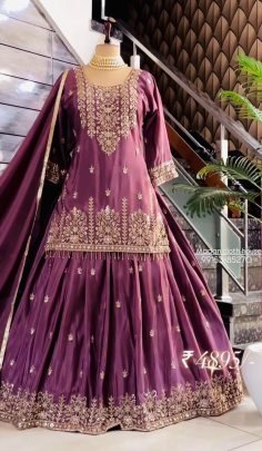 Designer Wine Silk Fabric Lehenga Suit With Dupatta